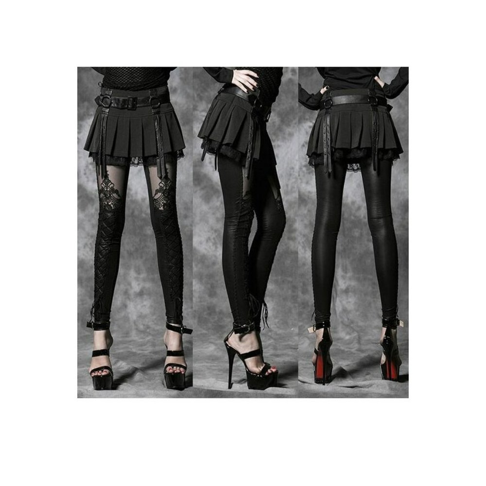 Punk Rave Gothic Embossed Dimensional Spliced Floral Pattern Trousers Leggings